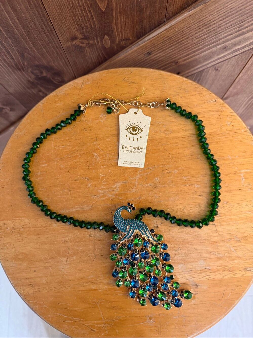 Eye Candy Los Angeles Peacock Necklace Green Blue Crystal Rhinestone NWT (9376)
